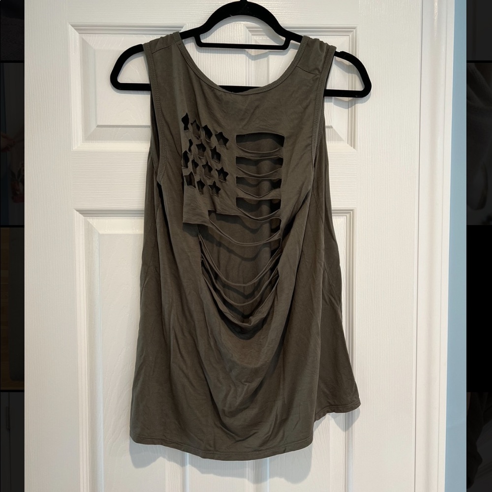 Army green american flag cut out tank top